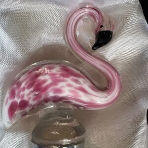 NWB Ls Arts Hand Blown Murano Art Glass Wine Bottle Stopper Pink Flamingo 5"